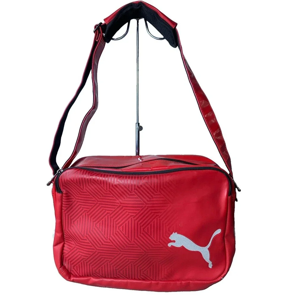 Vintage Vinyl Puma Athletic Messenger Gym Bag Red